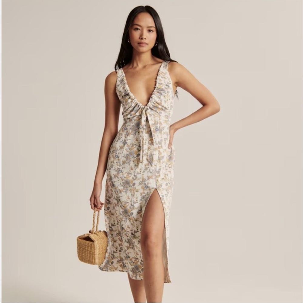 NWT Abercrombie and Fitch Floral Cinched Neck Slip Midi Dress